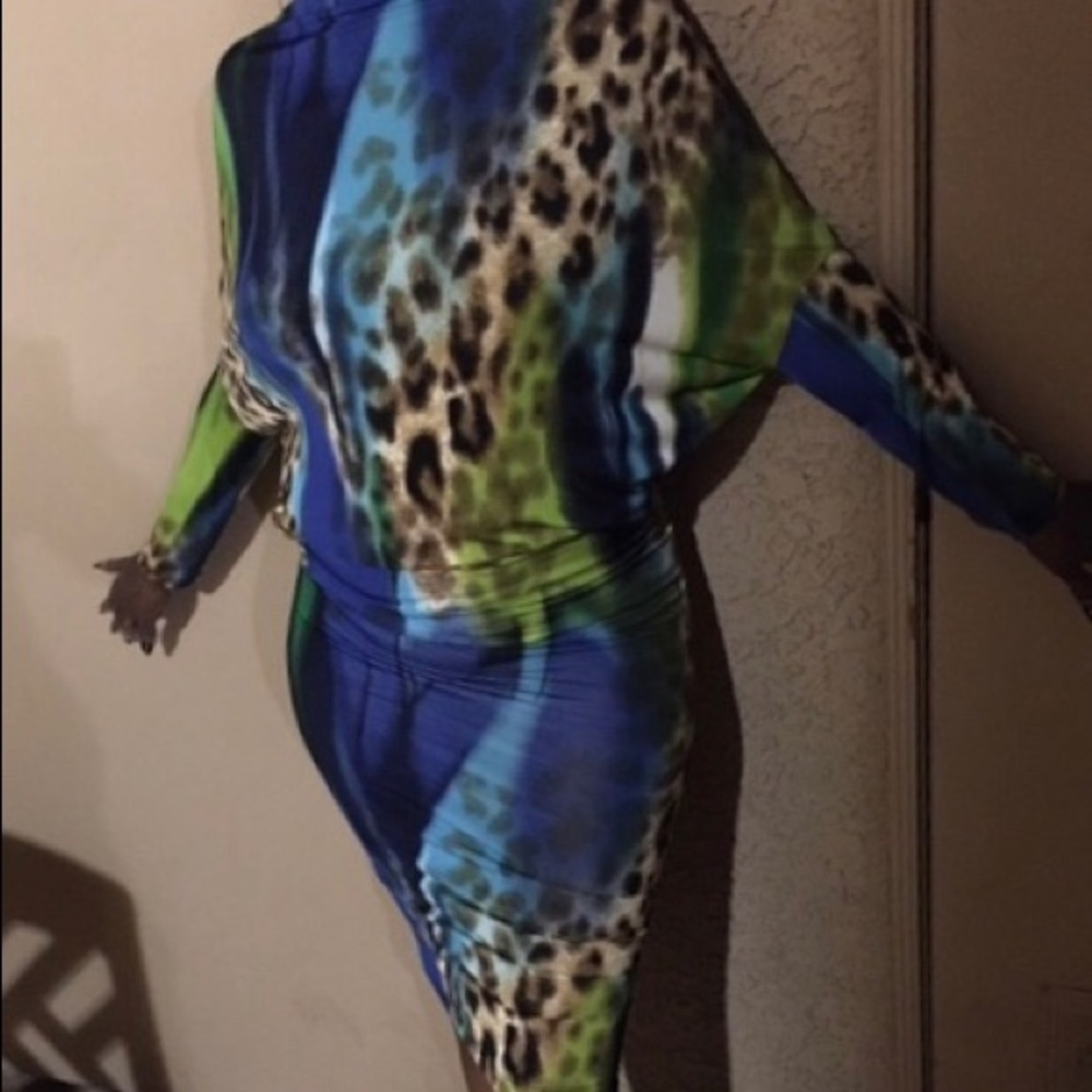 Animal print Bodycon Batwing Dress V-back